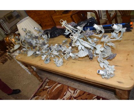 Group of 20th Century metal floral light fittings comprising four ceiling lights and a pair of wall sconces (6)