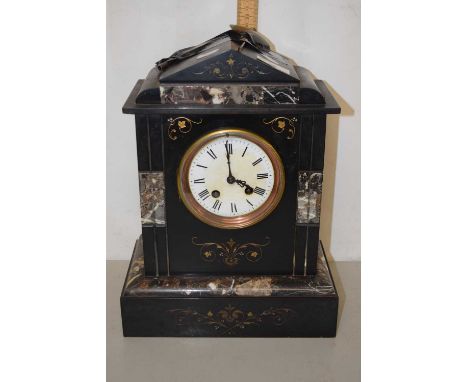 A late Victorian slate and marble mounted mantel clock