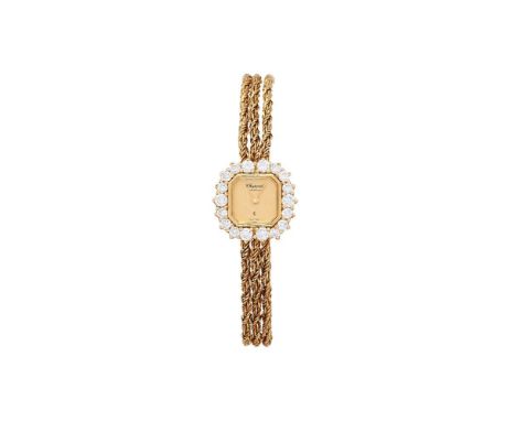 Chopard, ref. G 3947, a lady's gold and diamond bracelet watch, no. 182916 5151, quartz dial, 2 jewels, gilt dial, pointed ba