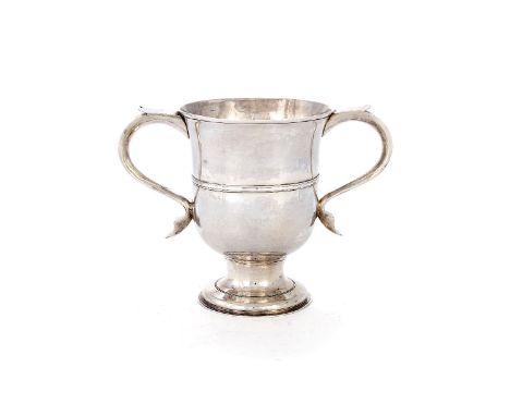 A George III silver twin handled cup by Thomas Wallis I, London 1769, the tongue-capped S-scroll handles with kick-out termin