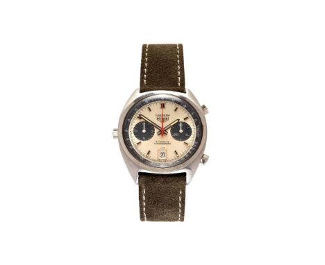 Heuer, Carrera, ref. 1153S, stainless steel chronograph wrist watch, no. 148581, automatic movement, 17 jewels unadjusted, ca