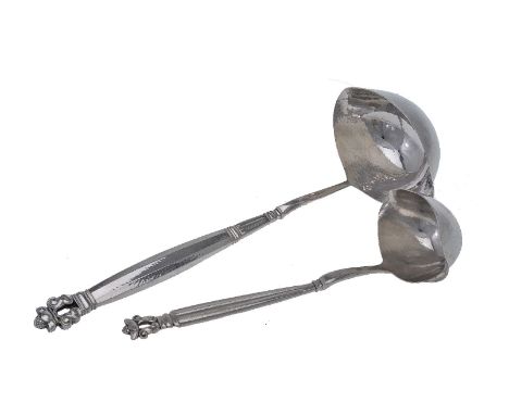 Georg Jensen, a Danish silver Acorn pattern soup ladle and a sauce ladle, post 1945 stamped marks, designed by Johan Rohde, 3