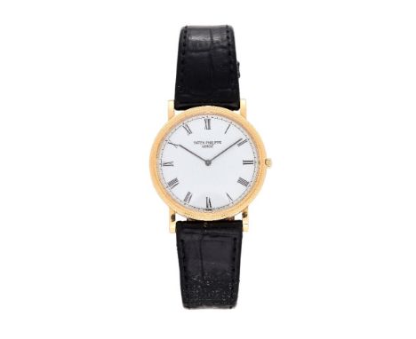 Patek Philippe, Calatrava, ref. 3520 D, an 18 carat gold wrist watch, no. 2845365, circa 1987, manual wind movement, 18 jewel