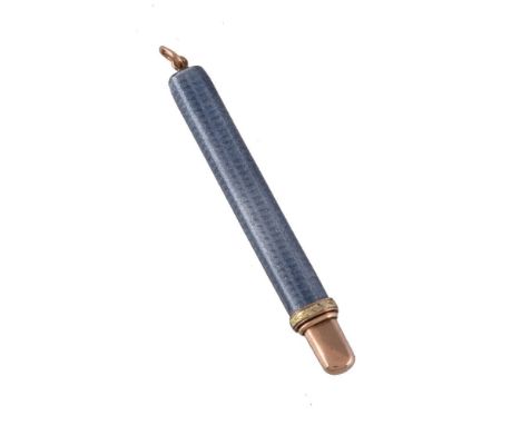A Russian gold and enamel pencil holder by Andrei Adler, St Petersburg, 1908-1917, the surface of translucent grey enamel ove