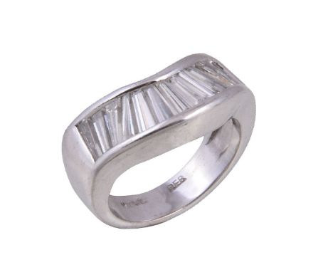 A diamond wishbone dress ring, the tapered baguette cut diamonds in a channel setting, approximately 2.08 carats total, finge