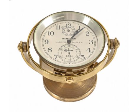 A United States Navy forty-eight hour marine chronometer, Hamilton, Lancaster PA, No 2398, early 20th c, with four inch dial,