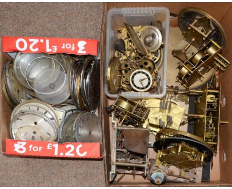 Miscellaneous clock movements and parts, including dials, glasses and springs, etc  