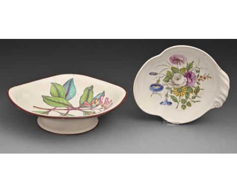 A Don Pottery fine white earthenware botanical fruit stand and floral dish, c1810, with brown enamel or undecorated edge, 28c