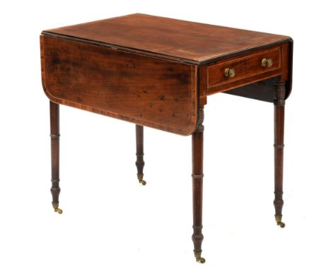 A George III mahogany Pembroke table, cross-banded in rosewood and line inlaid, on brass castors, 70cm h; 75 x 147cm and a Vi