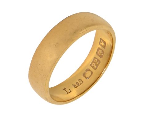 A 22ct gold wedding ring, Birmingham 1920, 6.5g, size L  Light wear