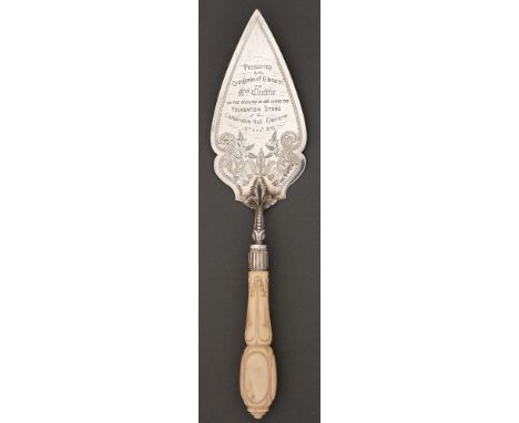 Orange Order.&nbsp; A Victorian silver ceremonial trowel,&nbsp;the blade engraved with foliage and inscribed Presented by the