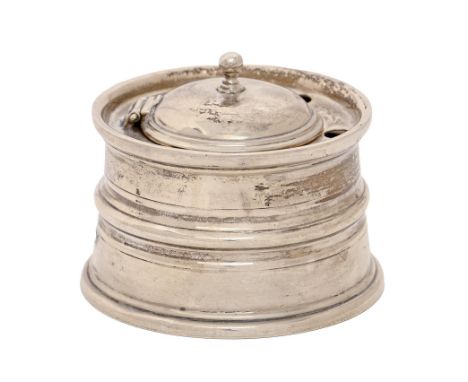 An Edwardian silver inkwell, incorporating quill holders, 78cm diam, by George Betjeman &amp; Sons, London 1901, 4oz 5dwt  Li