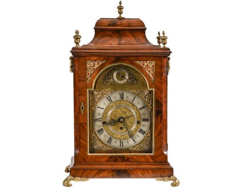 A George III eight-day brass mounted mahogany bracket clock, the breakarched brass dial with matted centre, silvered chapter 