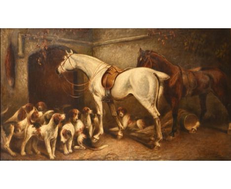 19th century follower of John Frederick Herring - Waiting for Master, bears signature, oil on canvas, 75 x 126cm  Two old pat