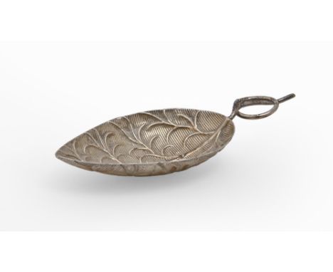 A George III die-stamped silver leaf shaped caddy spoon, with looped wire handle, 77mm l, by maker I T, probably Joseph Taylo