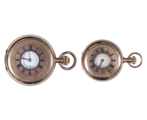 Two gold plated half hunting cased watches, c1900  Externally in good condition, movements require attention