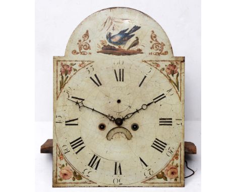A Victorian eight-day longcase clock movement, indistinctly signed, the 13 inch breakarched painted dial with date sector, br