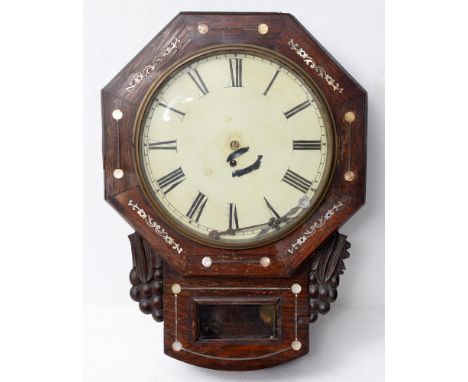 A Victorian rosewood drop case wall timepiece, with fusee movement, pendulum, 57cm h  Requires restoration, lacks trunk door,