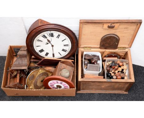 A mahogany wall timepiece, early 20th c, with painted dial, 42cm w, a dwarf longcase clock movement, the brass breakarched di