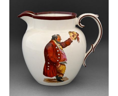 A Don Pottery fine white earthenware 'Jumper' jug, printed and painted with the 'Orange Jumper' John Clarkson and inscription