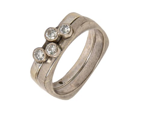 A diamond square ring and a companion ring, in platinum, indistinctly marked, 7.5g, size L  Provenance: Property of a lady of