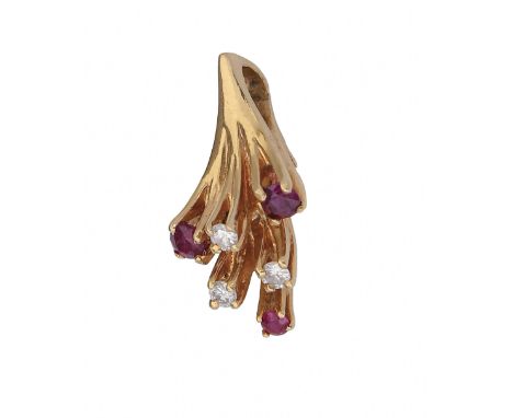 A ruby and diamond pendant, in 18ct gold, 23mm h, import marked London, date letter indistinct, 5g  Good condition