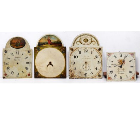 A Victorian thirty-hour clock movement, the painted square dial inscribed Bickerton & Son Ellesmere, 31 x 31cm and three othe