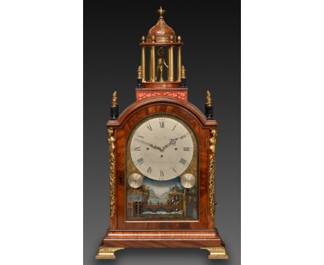 A George III mahogany&nbsp;eight-day&nbsp;musical automaton table clock, Benjamin Ward, London, the silvered dial in polychro