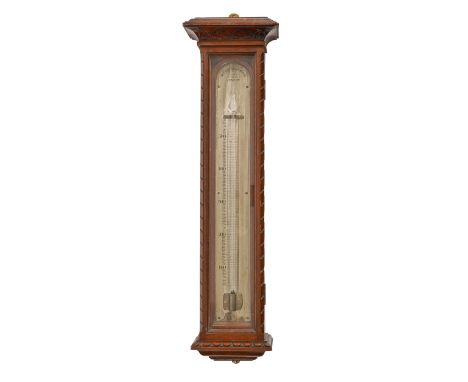 A Victorian mahogany thermometer, Negretti &amp; Zambra, London, Instrument Makers to Her Majesty,&nbsp;having mercury tube a