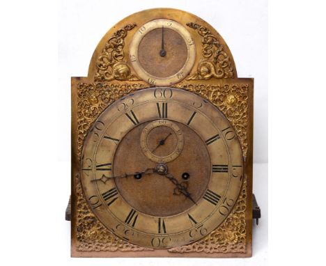 A George III eight-day longcase clock movement,&nbsp;the 12 inch breakarched brass dial with matted centre, subsidiary second
