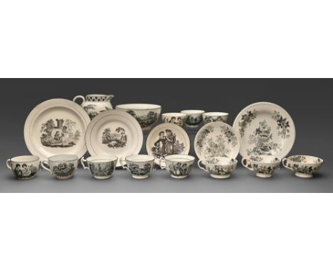 A group of Don Pottery underglaze black transfer printed pearlware teaware , c1820-1825, various patterns, principally childr