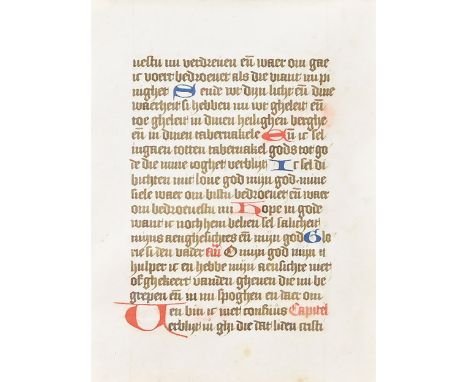 A Medieval manuscript leaf, probably from a Book of Hours, Low Countries/Northern Germany, c. 1440,&nbsp;black ink on parchme