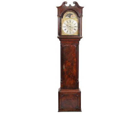 A George III mahogany eight-day longcase clock, Winstanley, Holeywell [sic], the 13 inch breakarched brass and partly silvere