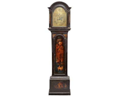 A George III japanned eight-day longcase clock, John Downs, London, the 11.5 inch breakarched brass dial with matted centre, 