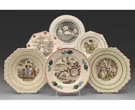 Children's China. Two early Victorian shaped nursery plates, Staffordshire, 1847,&nbsp;transfer-printed in brown with THE BIR