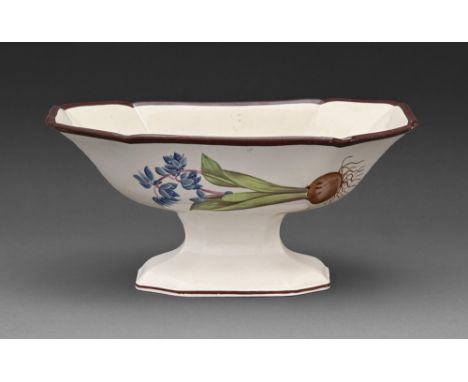 A Don Pottery fine white earthenware botanical dessert stand, c1810, painted with three specimens after illustrations from Cu