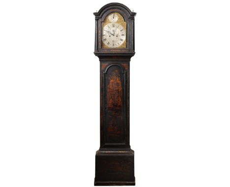 A George III japanned eight-day longcase clock, William Valentine, Royston, the 11.5 inch brass partly silvered and engraved 