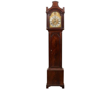 A George III mahogany eight-day longcase clock, James Douglas, Chertsey, the 12 inch brass breakarched dial with matted centr