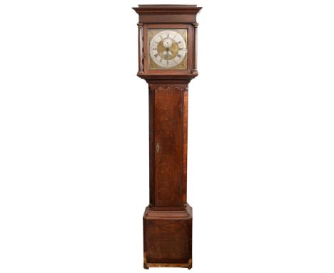 A George II oak thirty-hour longcase clock, J R Molton, the 11.5 inch brass dial with matted centre, date sector and subsidia