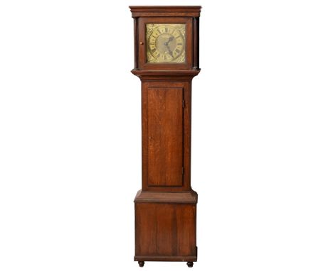 A George II oak thirty-hour longcase clock, Thos. Baxter, Conderton, the dial with matted centre and engraved date aperture, 