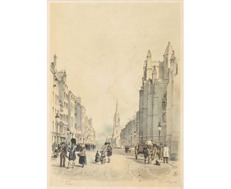 Samuel D. Swarbreck (1799-1865), three views of Edinburgh, 1837, hand-coloured lithograph, including The High Street, Edinbur