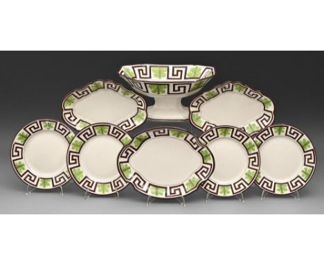 A Don Pottery 'Royal Scollop'd' fine white earthenware dessert service, c1810, painted in bright green and brown enamel with 