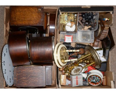 An inlaid mahogany mantle clock, early 20th c, a Bakelite mantle clock, oak mantle clocks, 1930s and later and miscellaneous 
