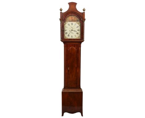 A George III mahogany eight-day longcase clock,&nbsp;the 12 inch breakarched and painted dial with twin subsidiary rings for 