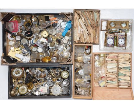Miscellaneous clocks, watches, spare parts and accessories, including a French brass and champleve enamel mantle clock and ba