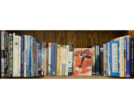 Books. One shelf of aviation history, 20th c, mostly Second World War, RAF and flying aces, further conflicts, etc., mostly h