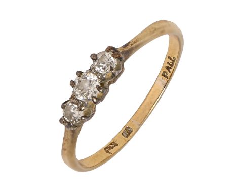 A diamond ring, with old cut diamonds, in gold, indistinctly marked, 2g, size P  Wear consistent with age
