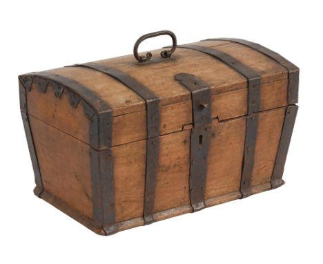 A Northern European iron bound wood trunk, 31cm l  Complete and undamaged