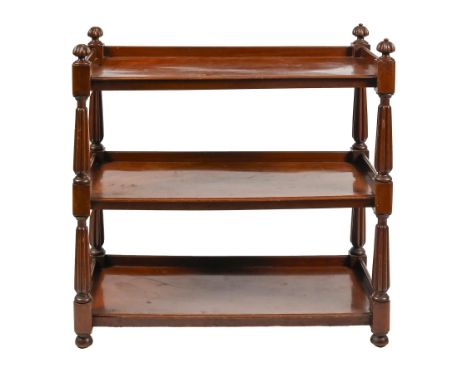 A Victorian mahogany dumb waiter, with reeded uprights and turned bun feet,&nbsp;102cm h; 103 x 45cm  Minor scuffs and knocks