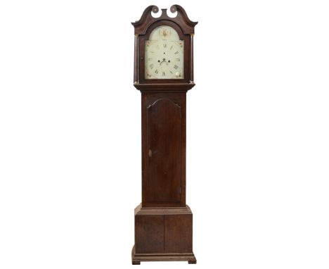 A Victorian stained oak eight-day longcase clock, the 11.5 inch breakarched and painted dial with date sector and bird to the